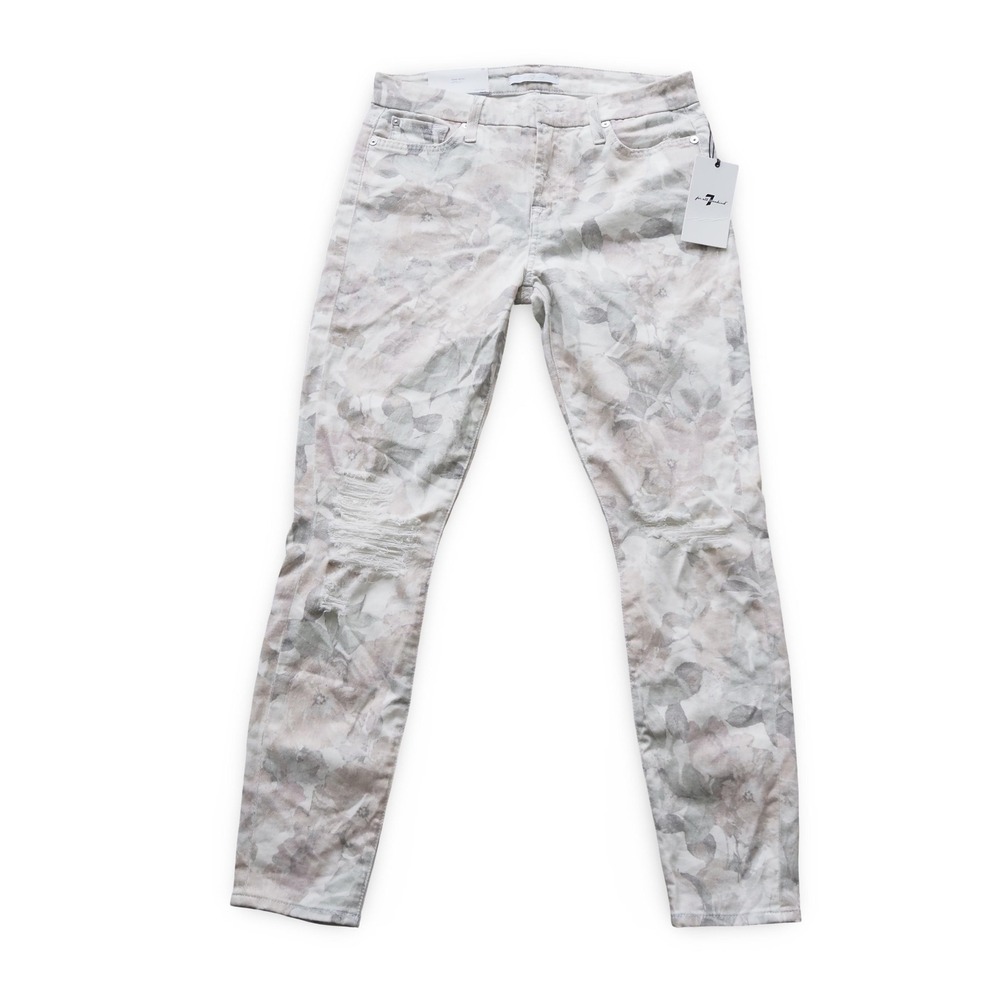 7 For All Mankind The Ankle Skinny Jeans Women's 28 Floral Distressed NWT $219